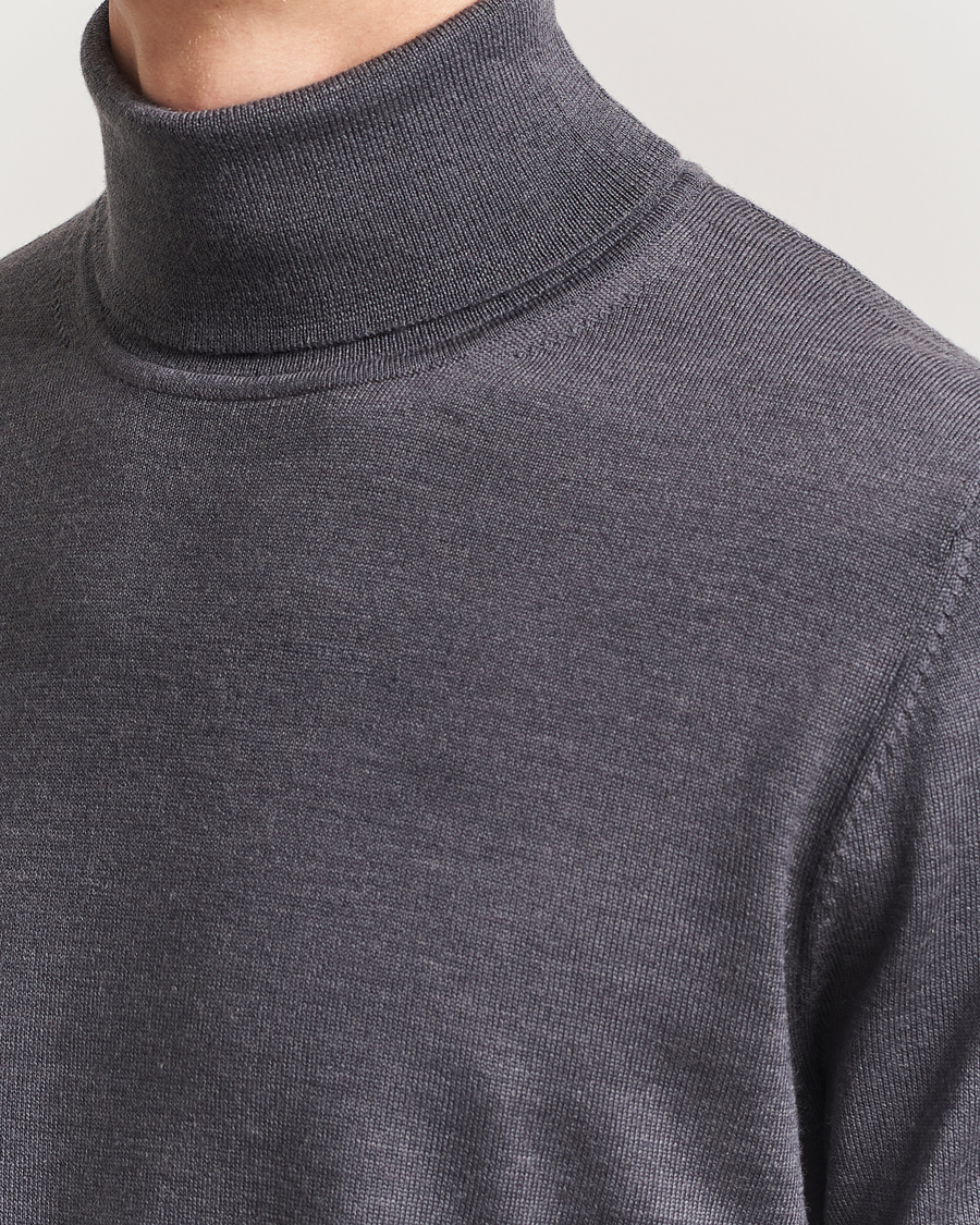 Men | Sweaters & Knitwear | Charles Tyrwhitt | Pure Merino Roll Neck Jumper Grey