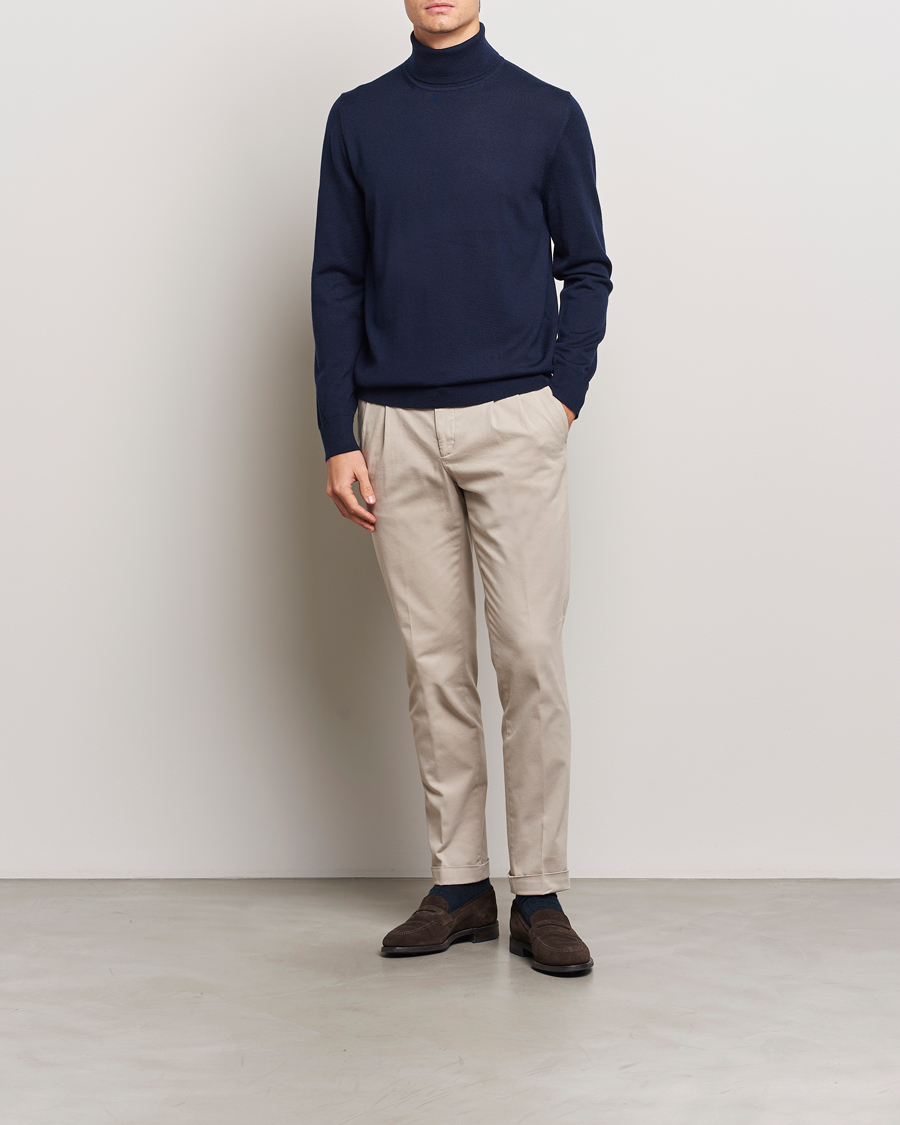 Men | Sweaters & Knitwear | Charles Tyrwhitt | Pure Merino Roll Neck Jumper Navy
