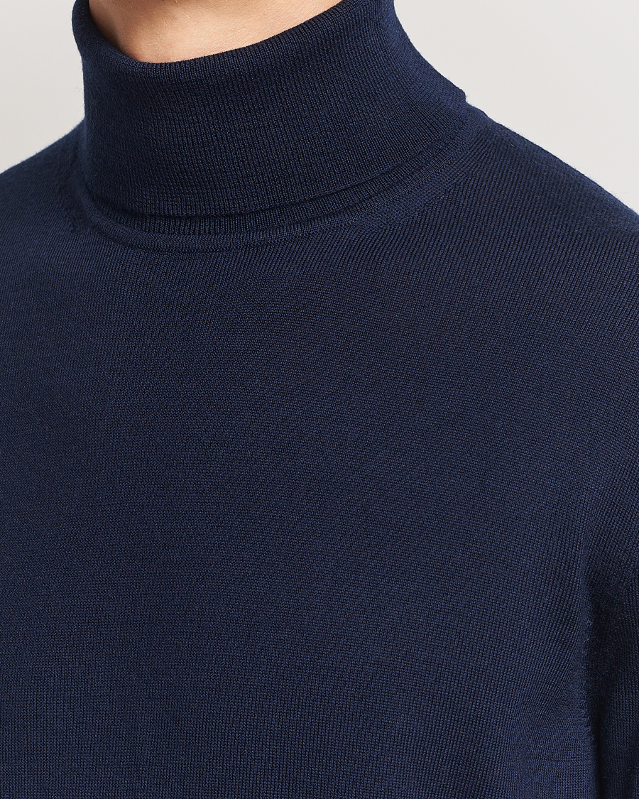 Men | Sweaters & Knitwear | Charles Tyrwhitt | Pure Merino Roll Neck Jumper Navy