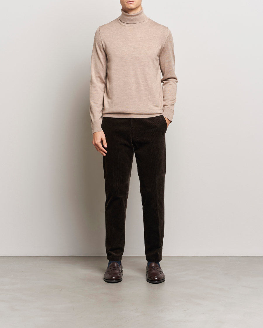 Men | Sweaters & Knitwear | Charles Tyrwhitt | Pure Merino Roll Neck Jumper Oatmeal