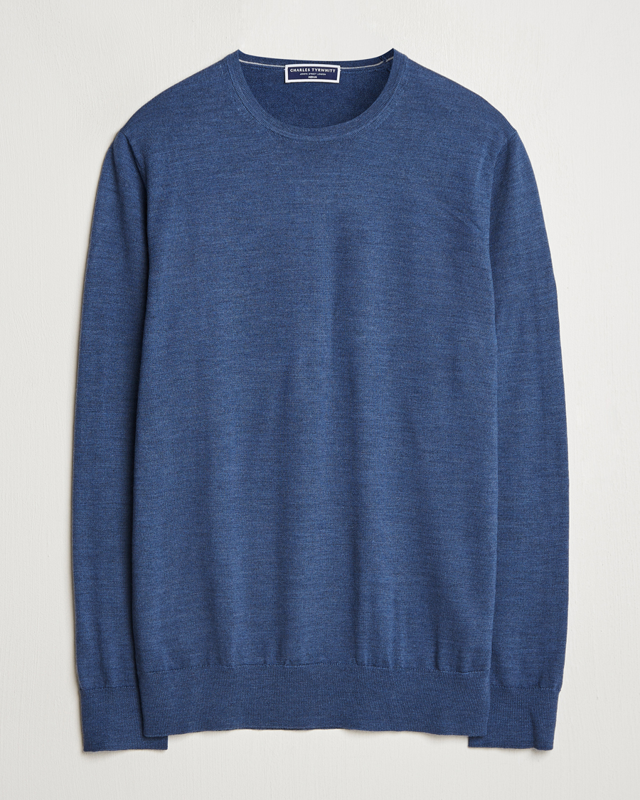 Men | Sweaters & Knitwear | Charles Tyrwhitt | Pure Merino Crew Neck Jumper Indigo Blue