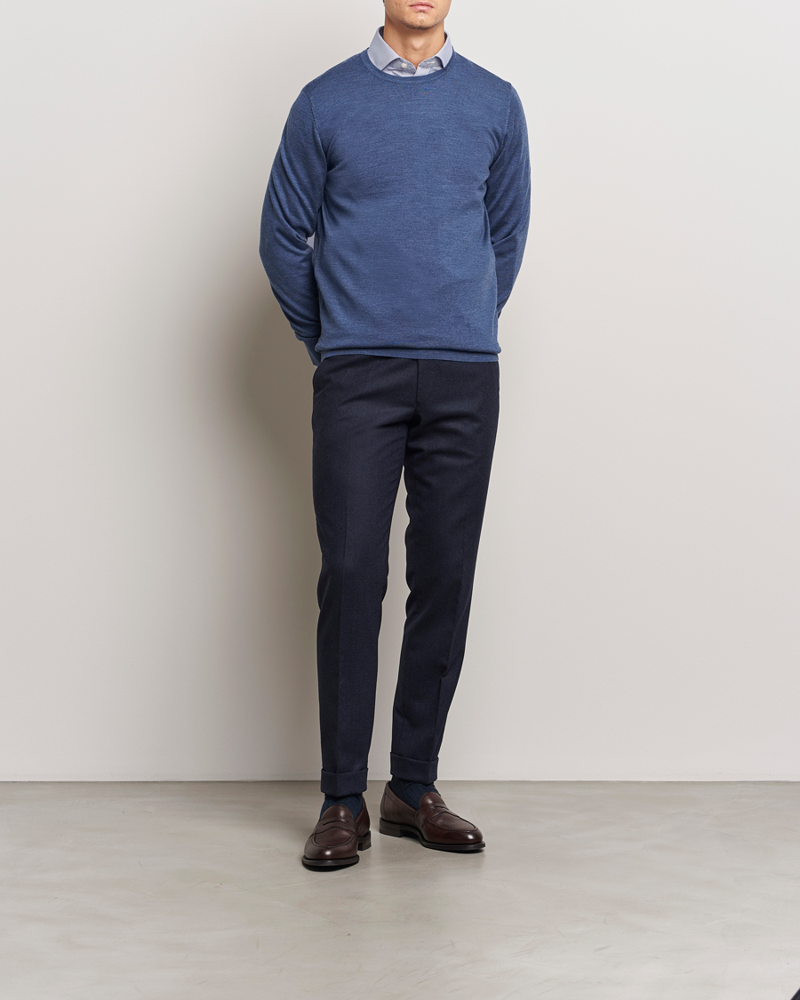 Men | Sweaters & Knitwear | Charles Tyrwhitt | Pure Merino Crew Neck Jumper Indigo Blue