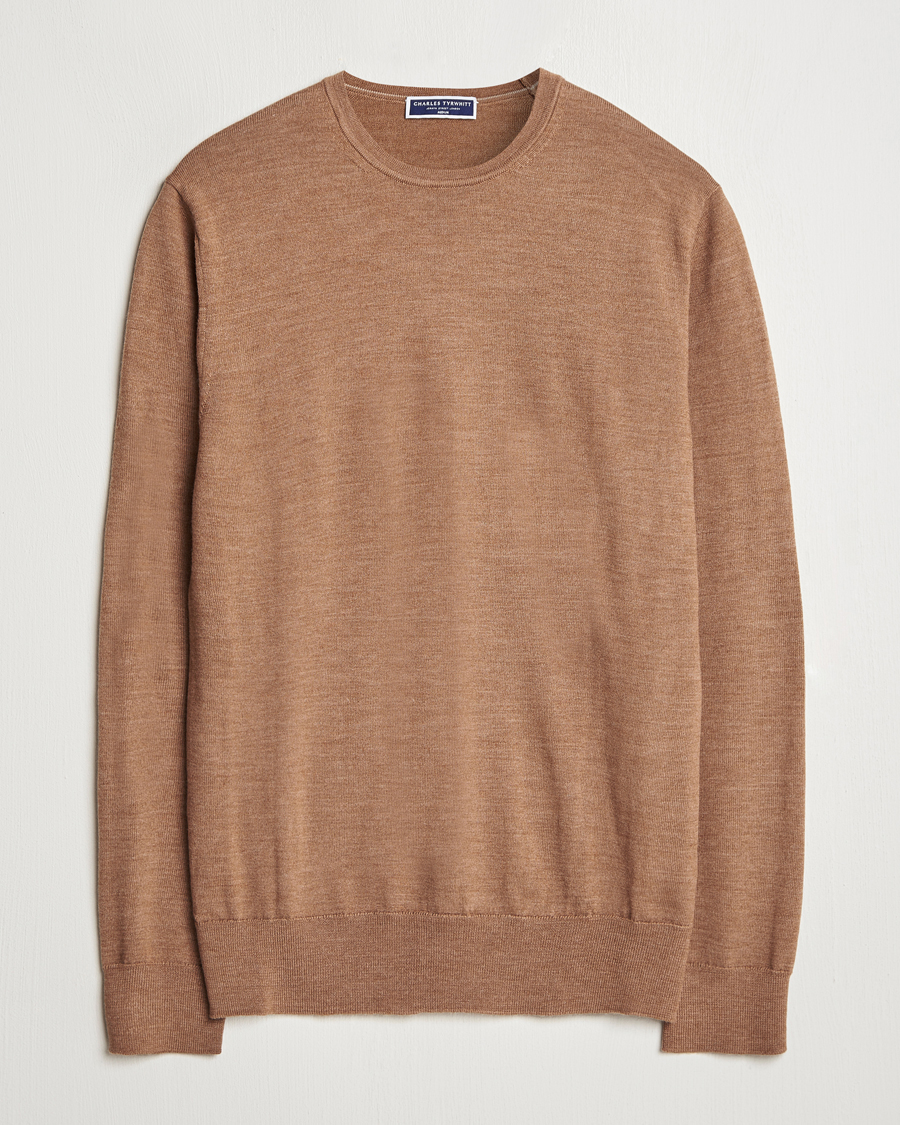 Men | Sweaters & Knitwear | Charles Tyrwhitt | Pure Merino Crew Neck Jumper Sand