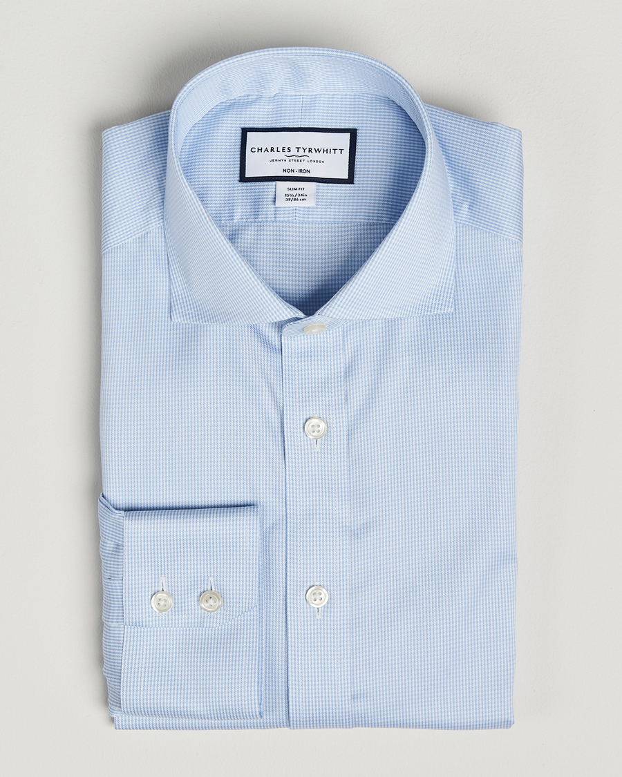 Men | Shirts | Charles Tyrwhitt | Slim Fit Non Iron Puppytooth Shirt Sky Blue