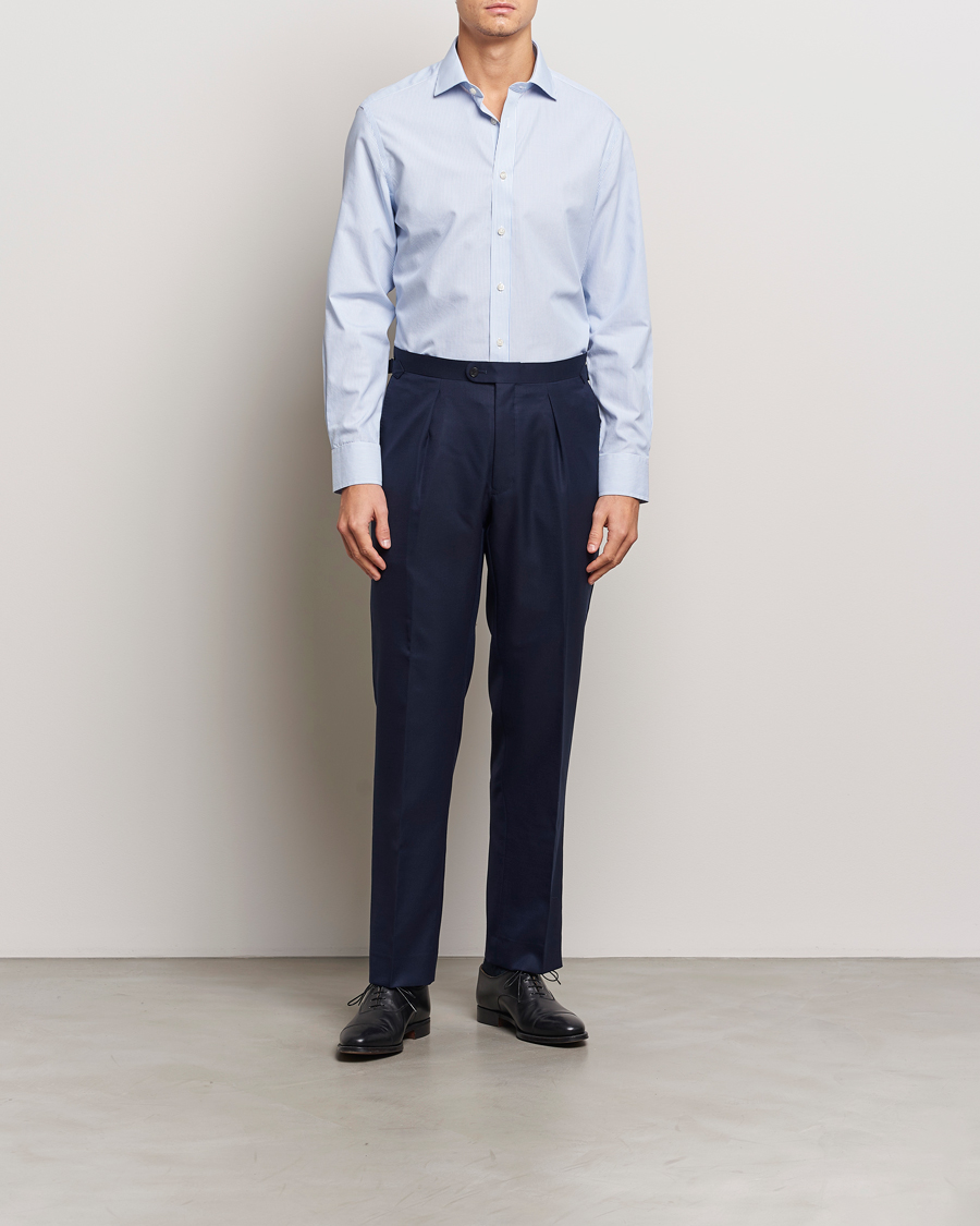 Men | Shirts | Charles Tyrwhitt | Slim Fit Non Iron Bengal Stripe Poplin Shirt Sky Blue