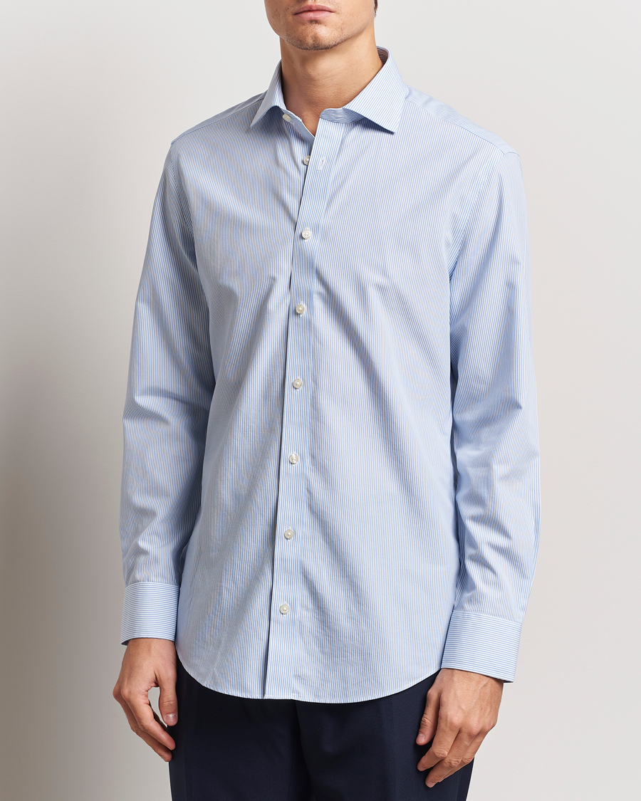 Men | Shirts | Charles Tyrwhitt | Slim Fit Non Iron Bengal Stripe Poplin Shirt Sky Blue