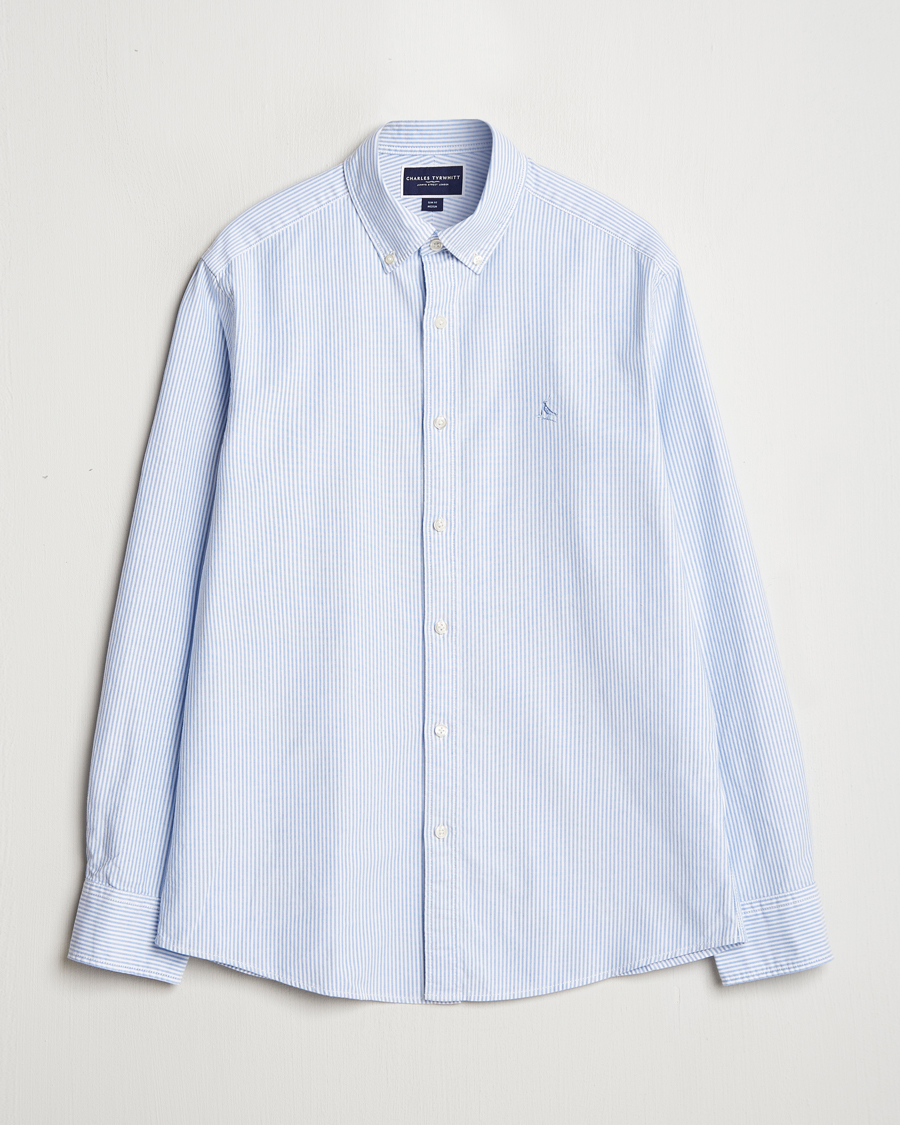 Men | Shirts | Charles Tyrwhitt | Button Down Stretch Oxford Shirt Blue/Whte