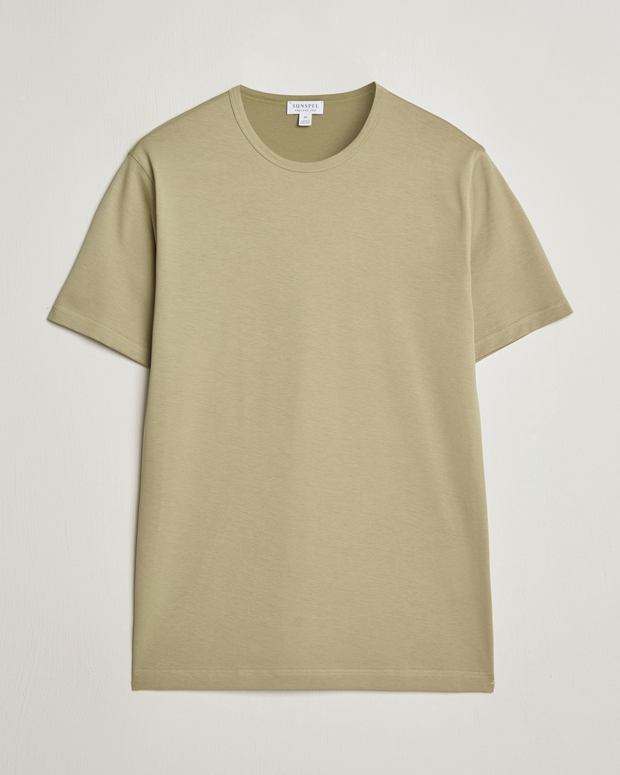 Men | T-Shirts | Sunspel | Crew Neck Q82 Cotton T-Shirt Pale Khaki