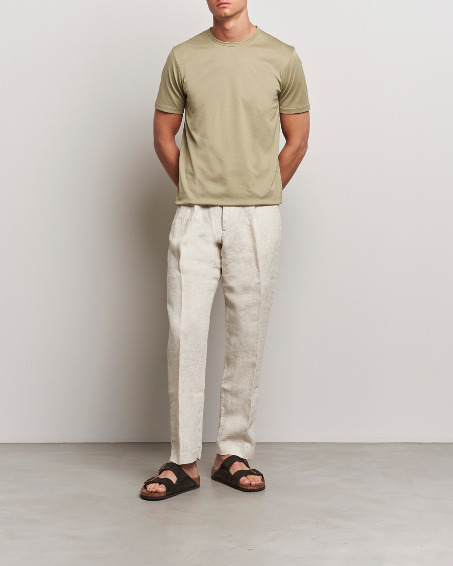 Men | T-Shirts | Sunspel | Crew Neck Q82 Cotton T-Shirt Pale Khaki