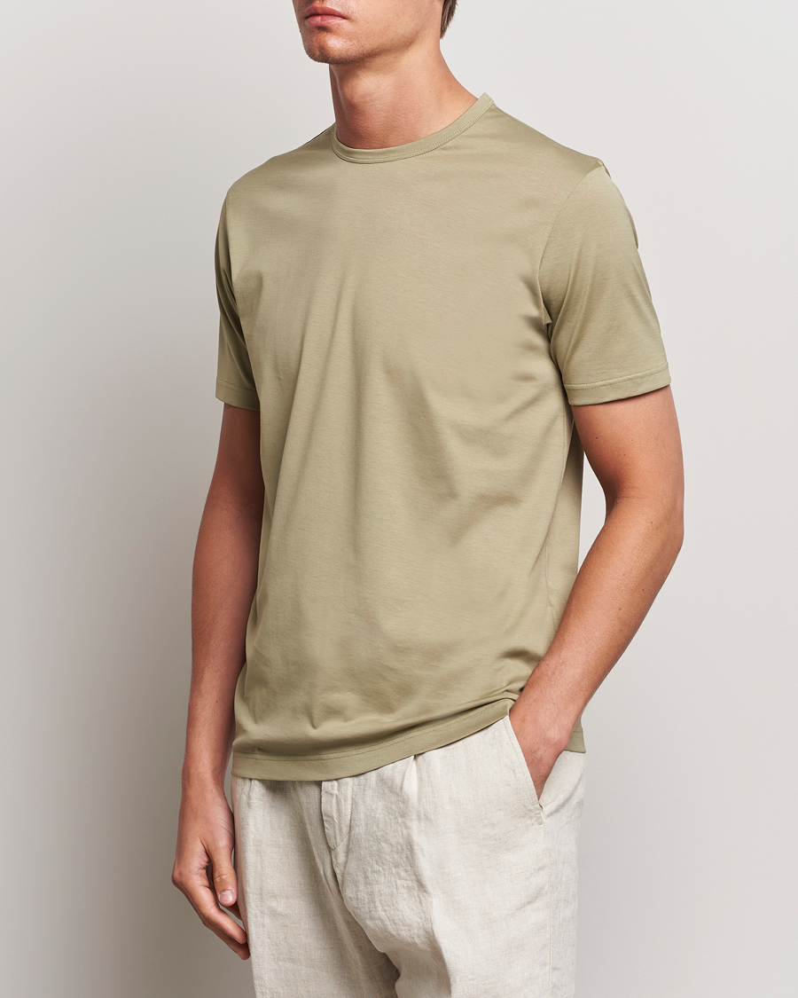 Men | T-Shirts | Sunspel | Crew Neck Q82 Cotton T-Shirt Pale Khaki