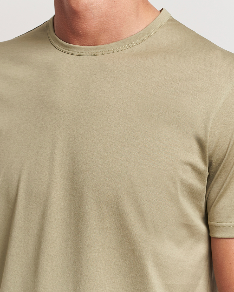 Men | T-Shirts | Sunspel | Crew Neck Q82 Cotton T-Shirt Pale Khaki