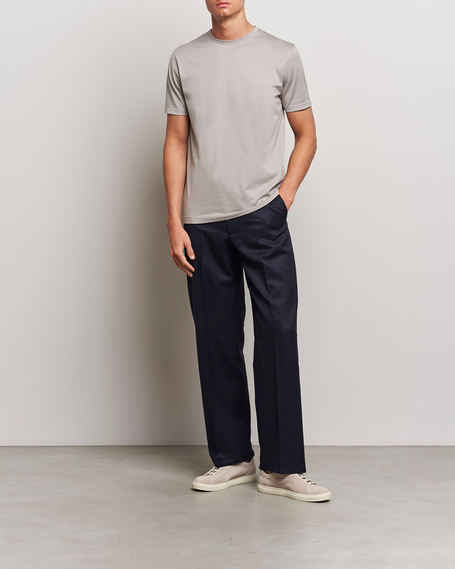Men | T-Shirts | Sunspel | Crew Neck Q82 Cotton T-Shirt Mid Grey