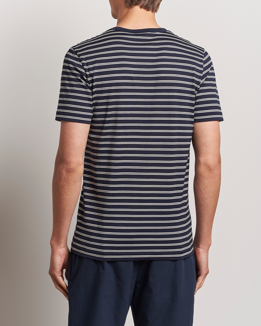 Men | T-Shirts | Sunspel | Striped Crew Neck Cotton Tee Navy/Ecru