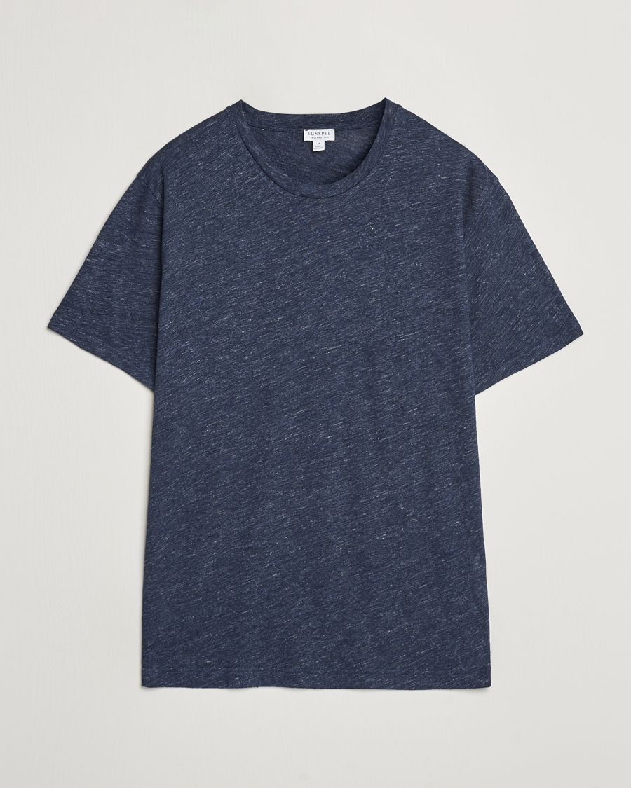 Men | T-Shirts | Sunspel | Linen T-Shirt Navy Melange