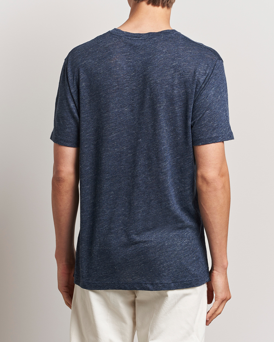 Men | T-Shirts | Sunspel | Linen T-Shirt Navy Melange