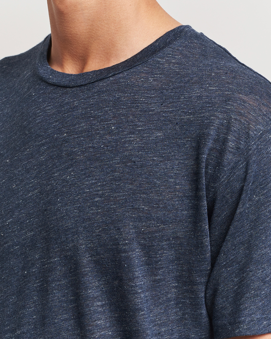 Men | T-Shirts | Sunspel | Linen T-Shirt Navy Melange