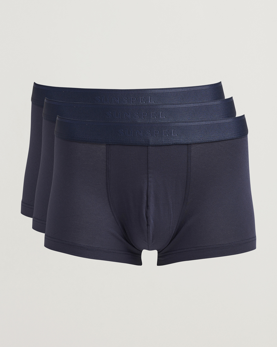 Men | Underwear & Socks | Sunspel | 3-Pack Cotton Stretch Trunk Navy