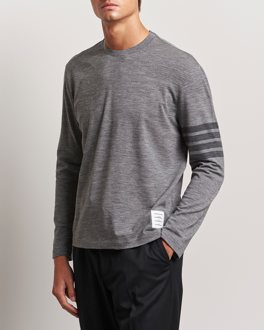 Men | T-Shirts | Thom Browne | Long Sleeve Wool Jersey T-Shirt Medium Grey
