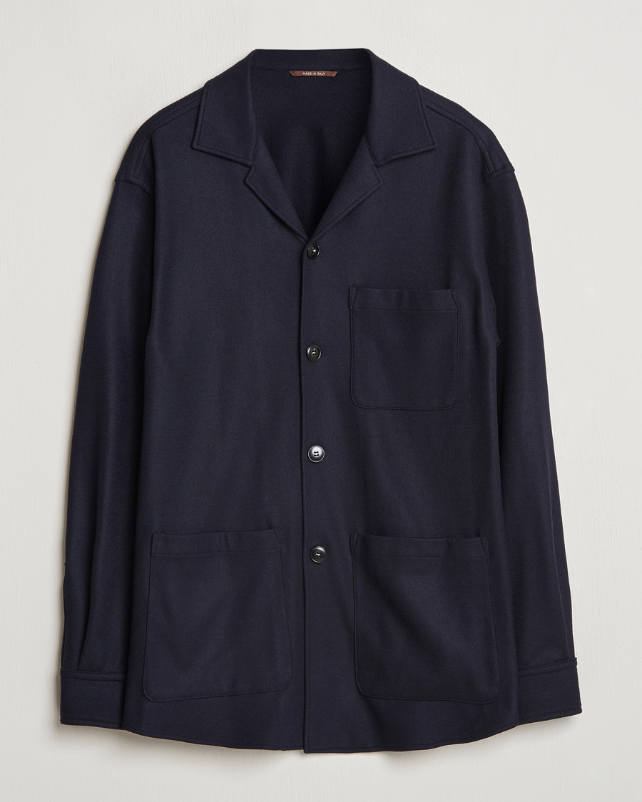 Men | Coats & Jackets | Canali | Wool Shirt Jacket Navy