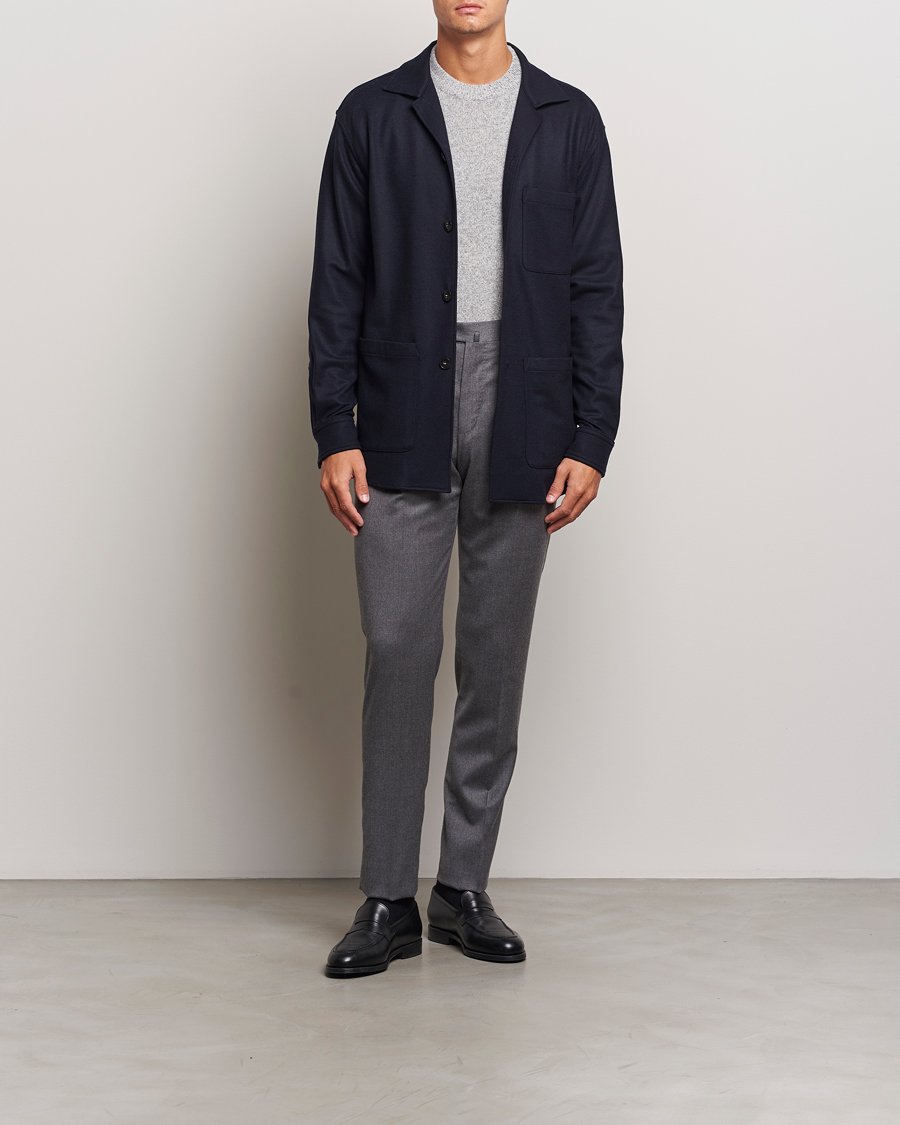 Men | Coats & Jackets | Canali | Wool Shirt Jacket Navy