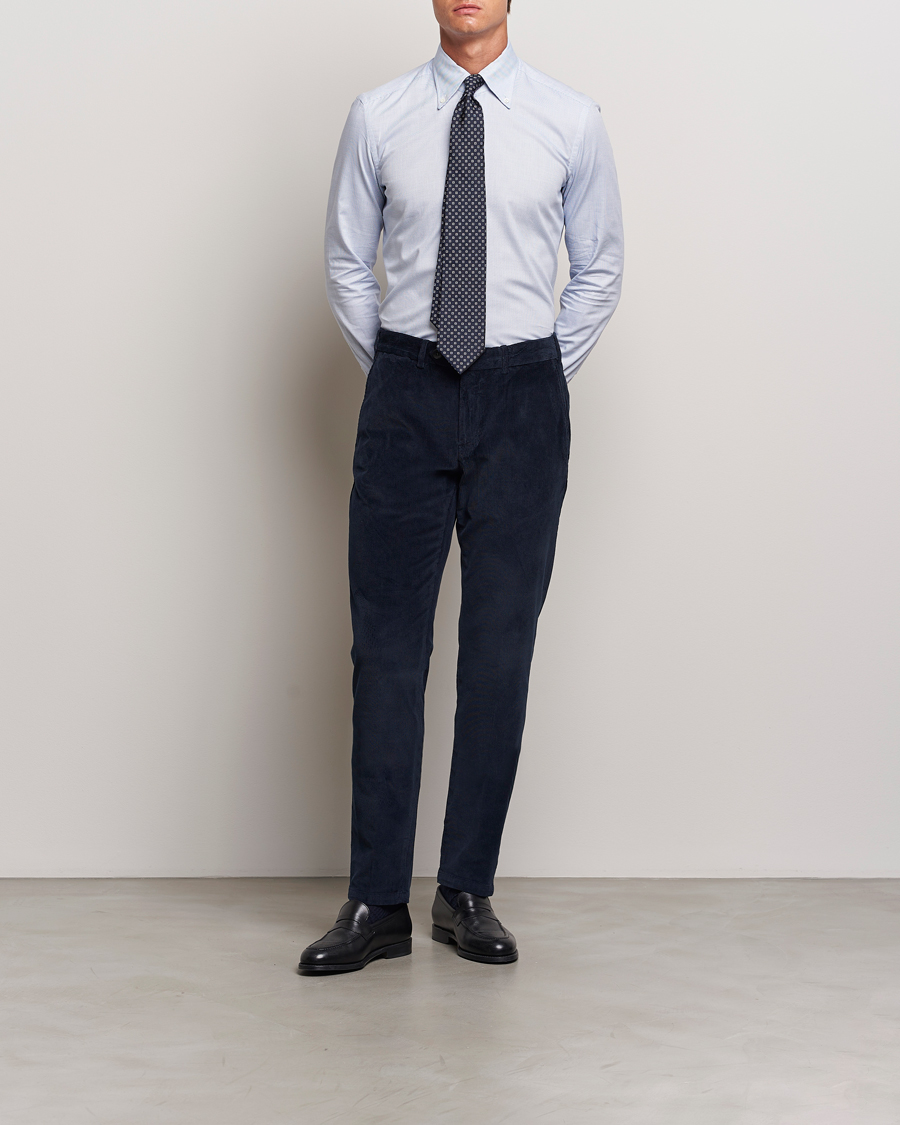 Men | Trousers | Canali | Slim Fit Corduroy Trousers Navy