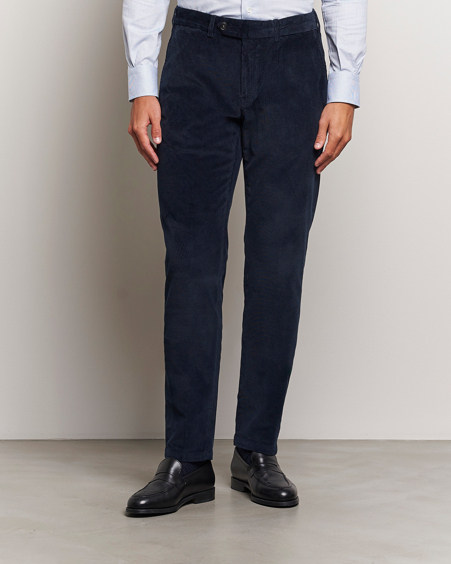 Men | Trousers | Canali | Slim Fit Corduroy Trousers Navy