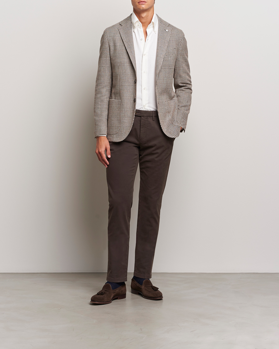 Men | Trousers | Canali | Cotton Stretch Trousers Brown