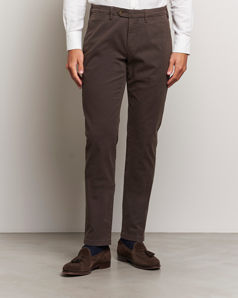 Men | Trousers | Canali | Cotton Stretch Trousers Brown