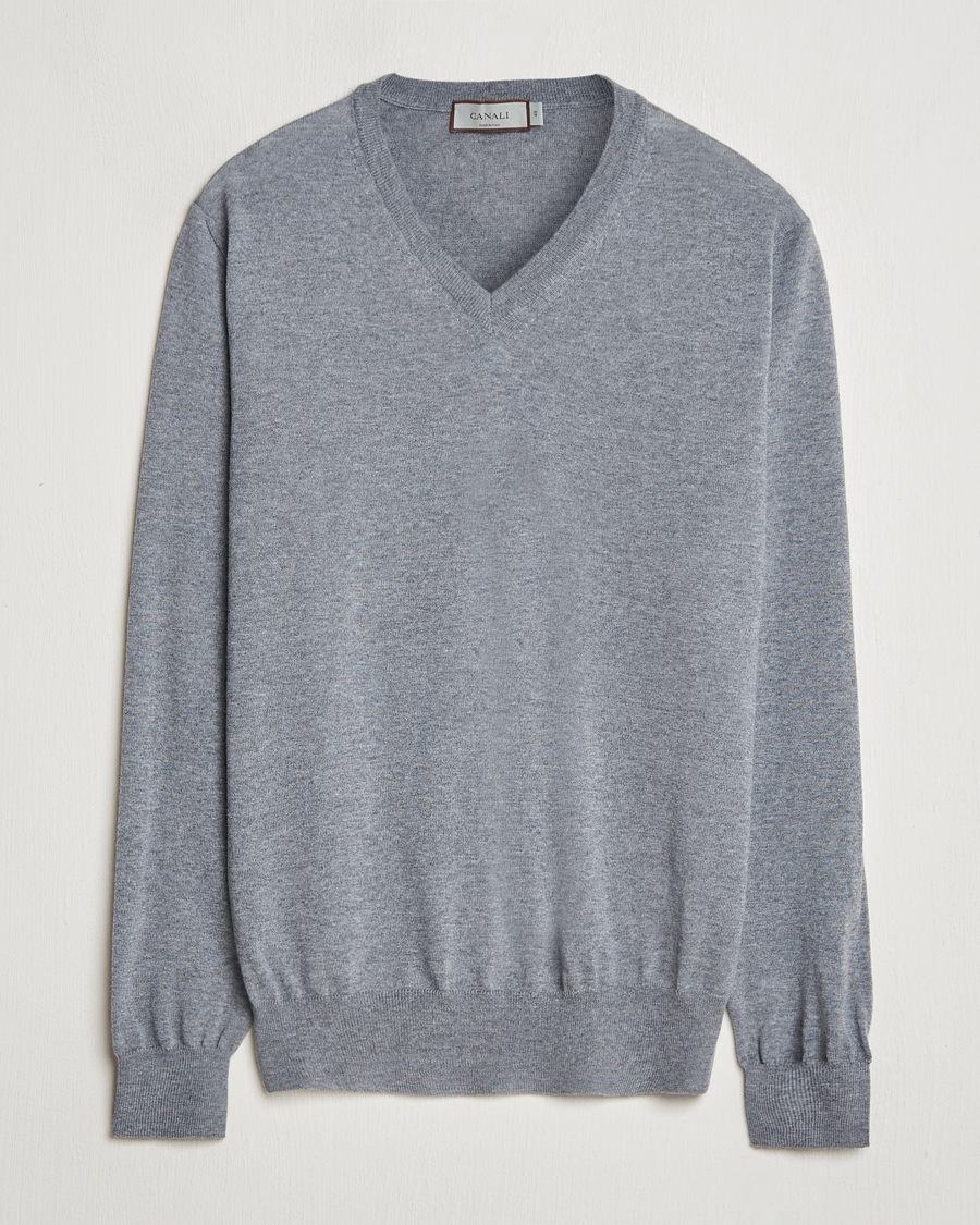 Men | Sweaters & Knitwear | Canali | Merino Wool V-Neck Light Grey