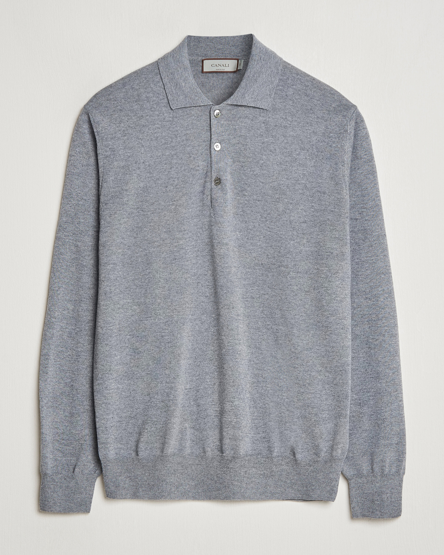 Men | Sweaters & Knitwear | Canali | Merino Wool Knitted Polo Light Grey