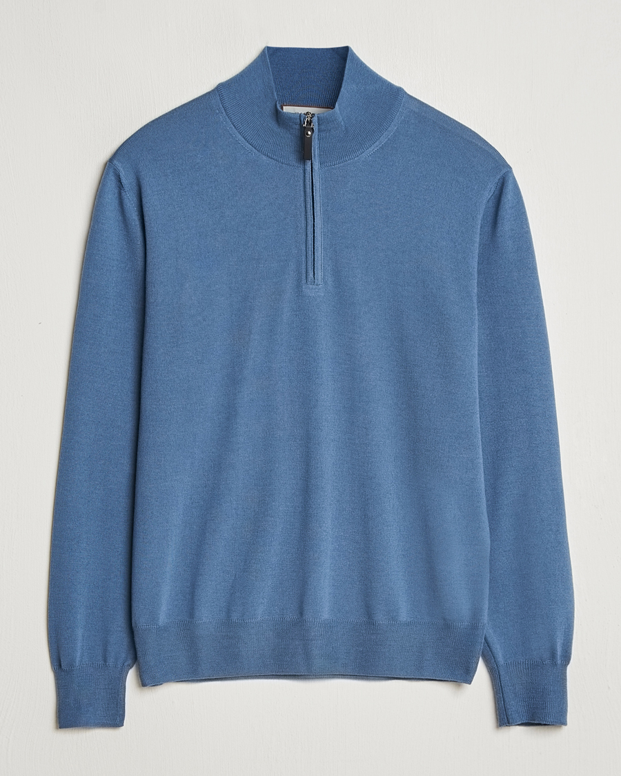 Men | Sweaters & Knitwear | Canali | Merino Wool Half Zip Light Blue