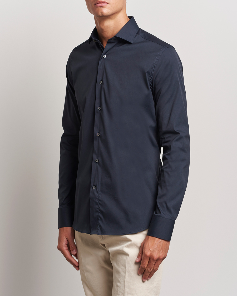 Men | Shirts | Canali | Slim Fit Cotton/Stretch Shirt Navy