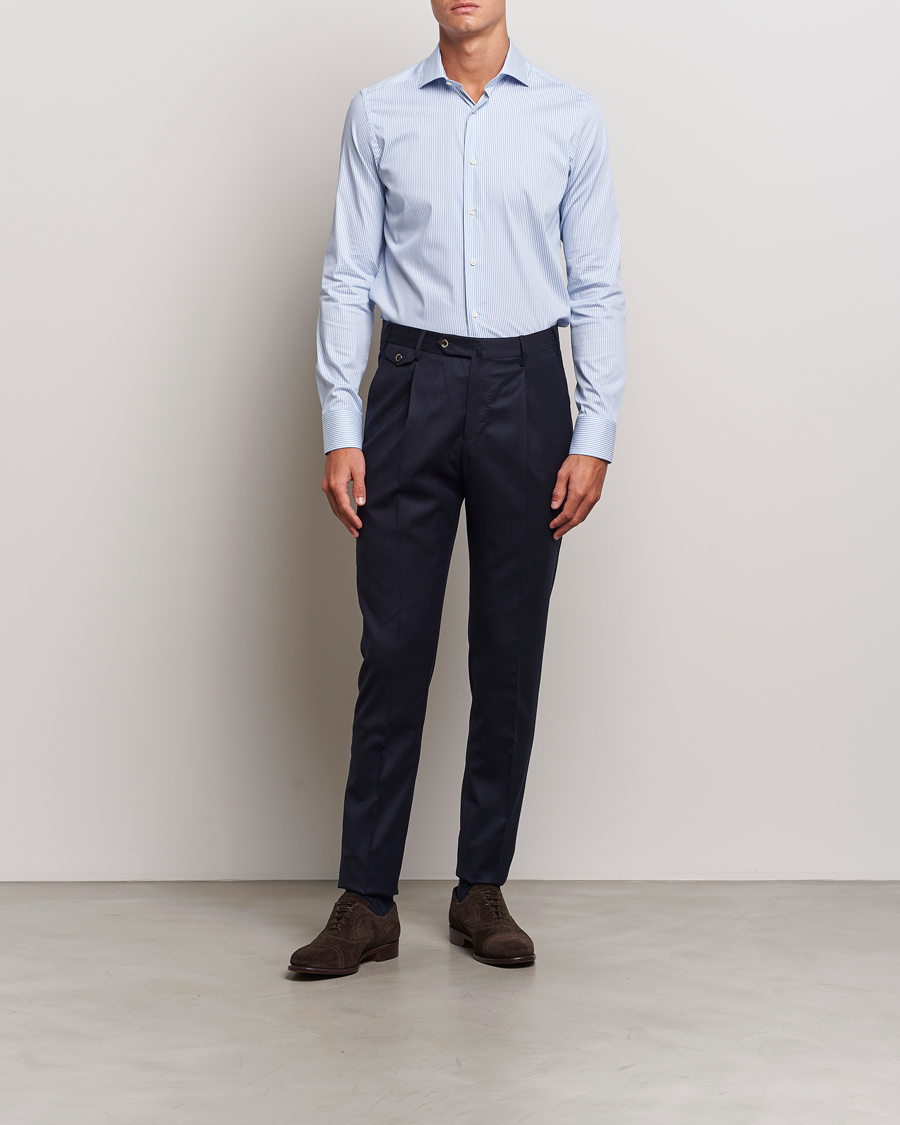 Men | Shirts | Canali | Slim Fit Cotton/Stretch Shirt Light Blue Stripe