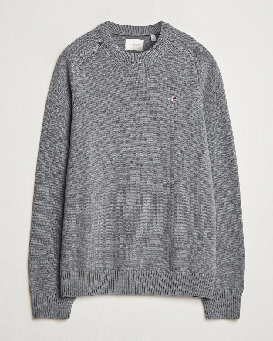 Men | Sweaters & Knitwear | GANT | Casual Cotton Saddle C-neck Dark Grey Melange