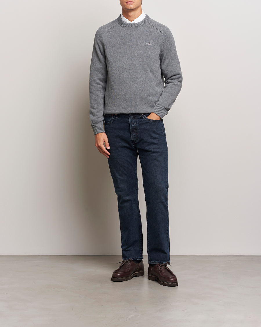 Men | Sweaters & Knitwear | GANT | Casual Cotton Saddle C-neck Dark Grey Melange