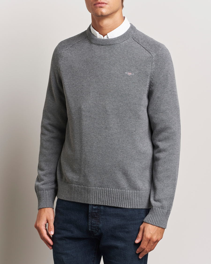 Men | Sweaters & Knitwear | GANT | Casual Cotton Saddle C-neck Dark Grey Melange