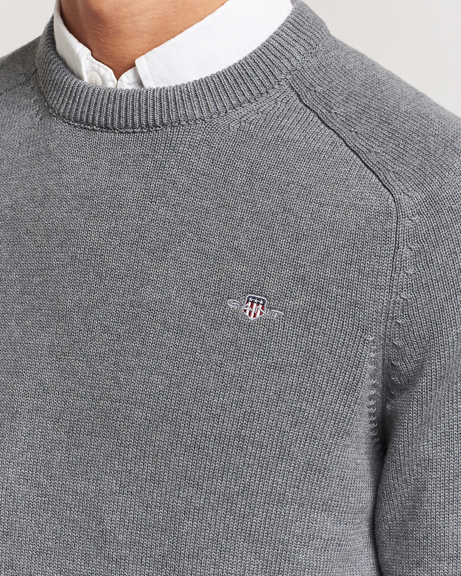 Men | Sweaters & Knitwear | GANT | Casual Cotton Saddle C-neck Dark Grey Melange