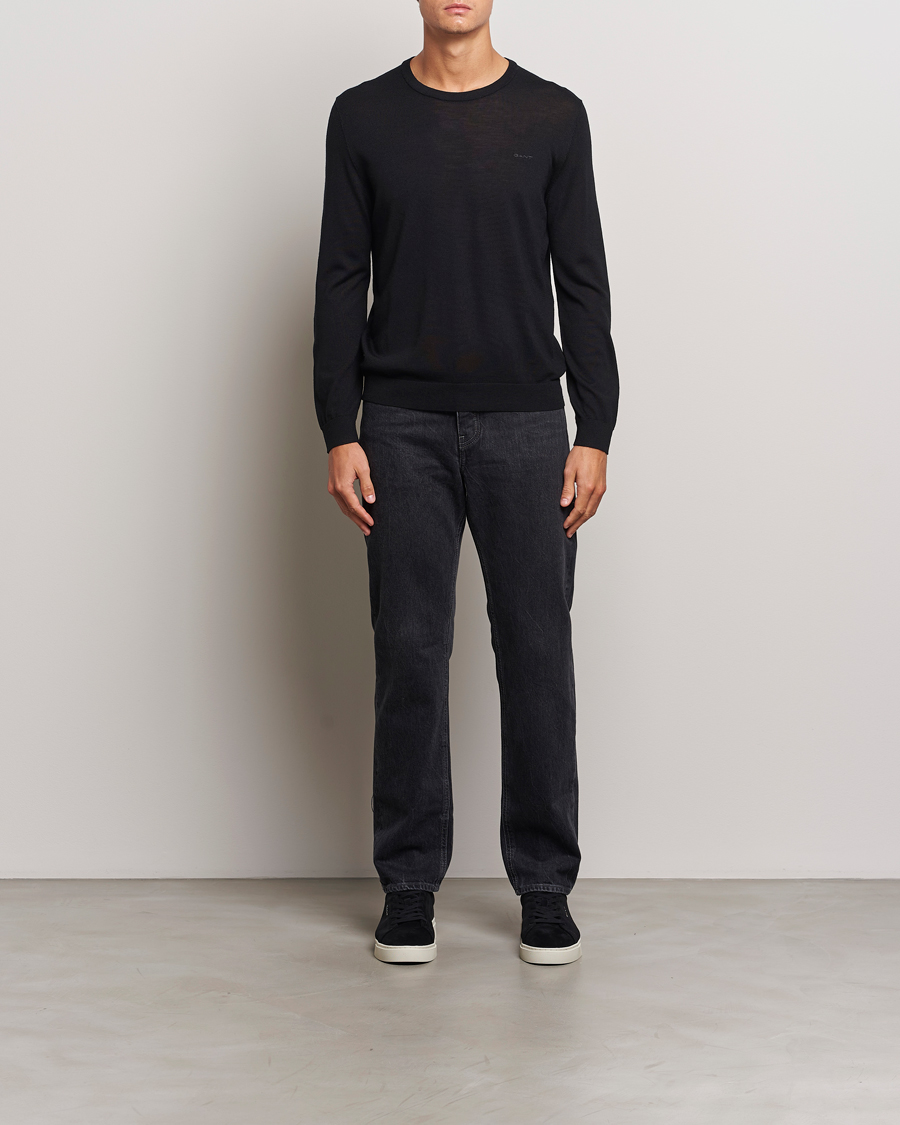 Men | Sweaters & Knitwear | GANT | Extrafine Merino Wool C-Neck Black