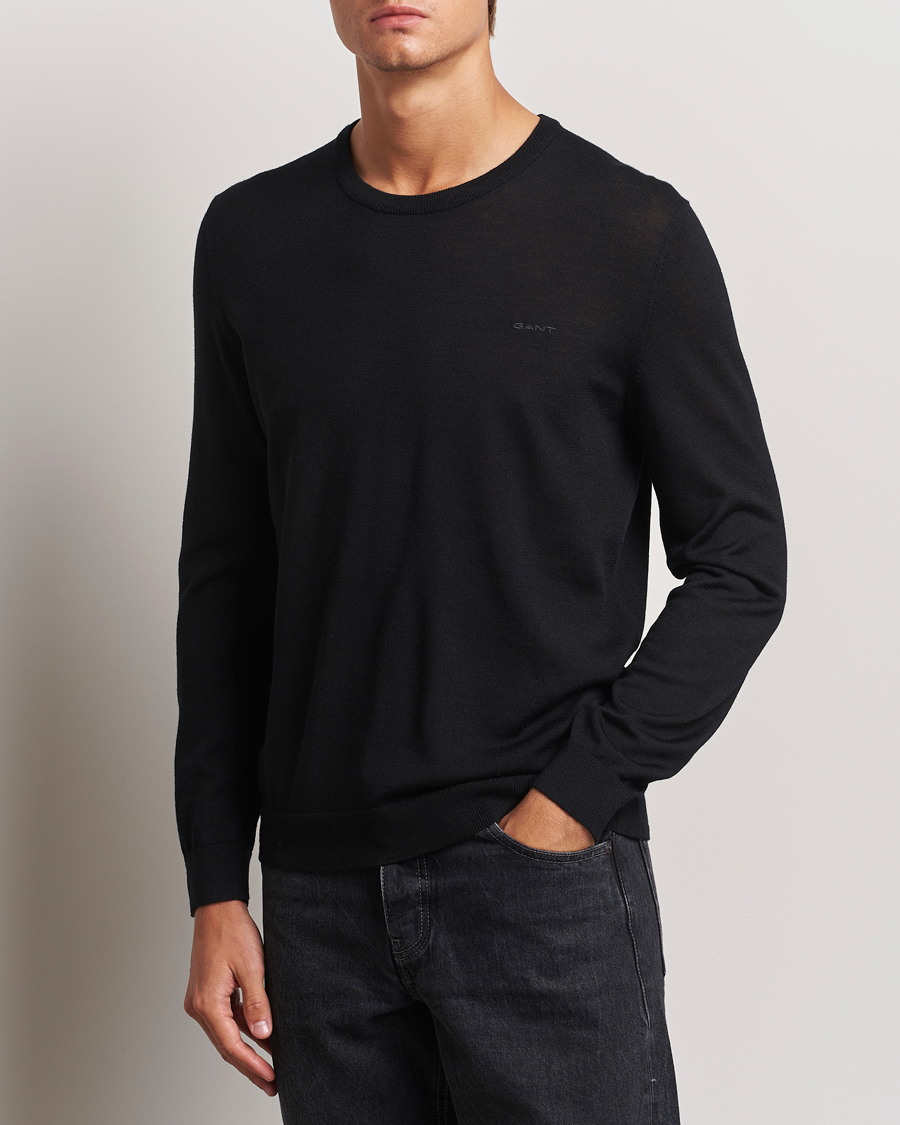 Men | Sweaters & Knitwear | GANT | Extrafine Merino Wool C-Neck Black