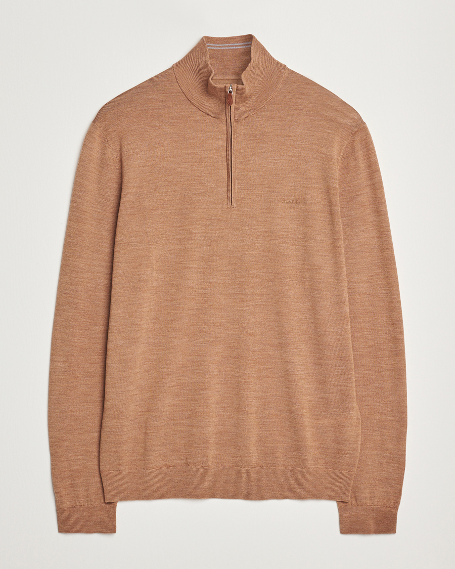 Men | Sweaters & Knitwear | GANT | Extrafine Merino Wool Half Zip Dk Sand Melange