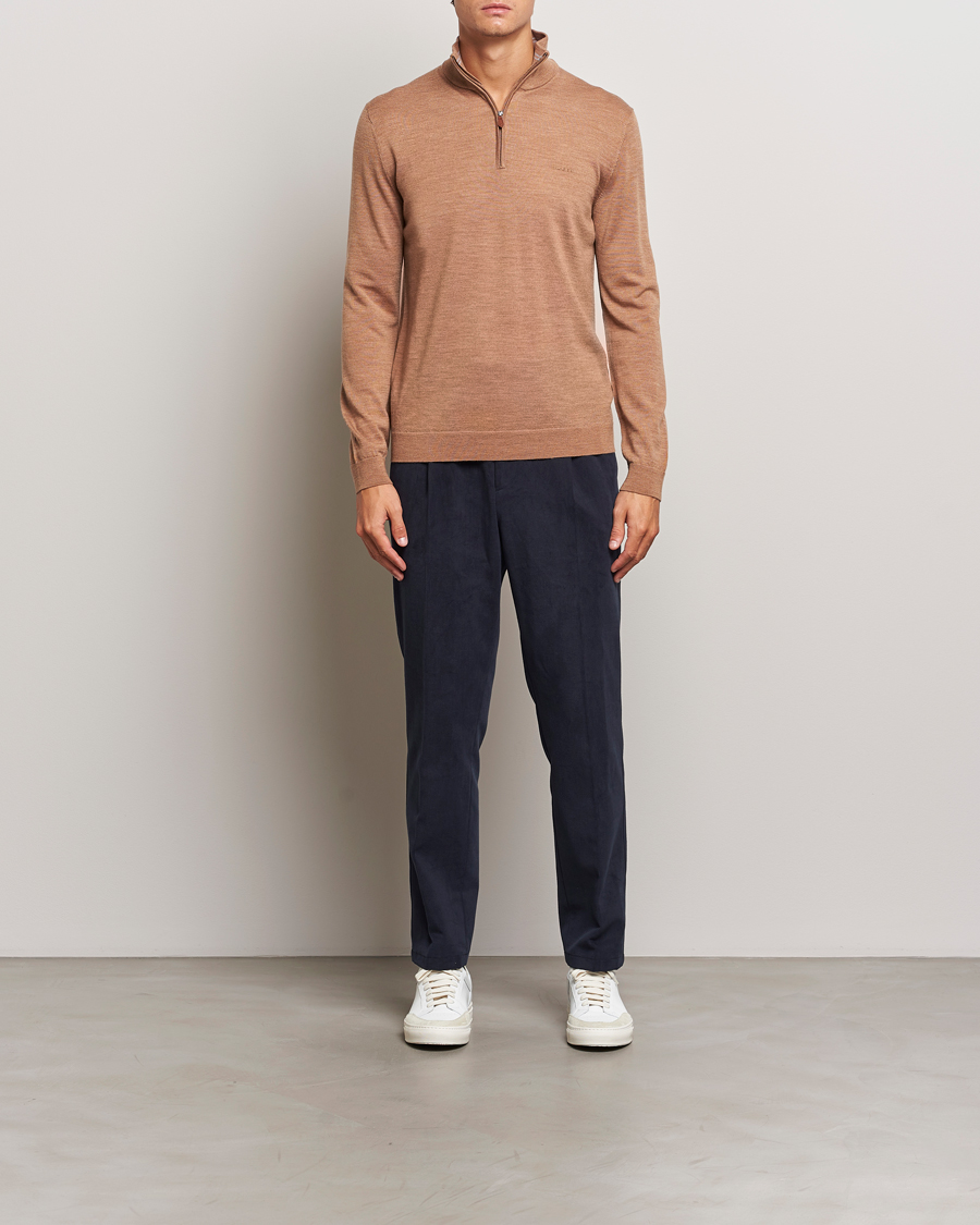 Men | Sweaters & Knitwear | GANT | Extrafine Merino Wool Half Zip Dk Sand Melange