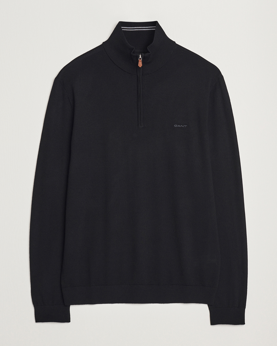Men | Sweaters & Knitwear | GANT | Extrafine Merino Wool Half Zip Black