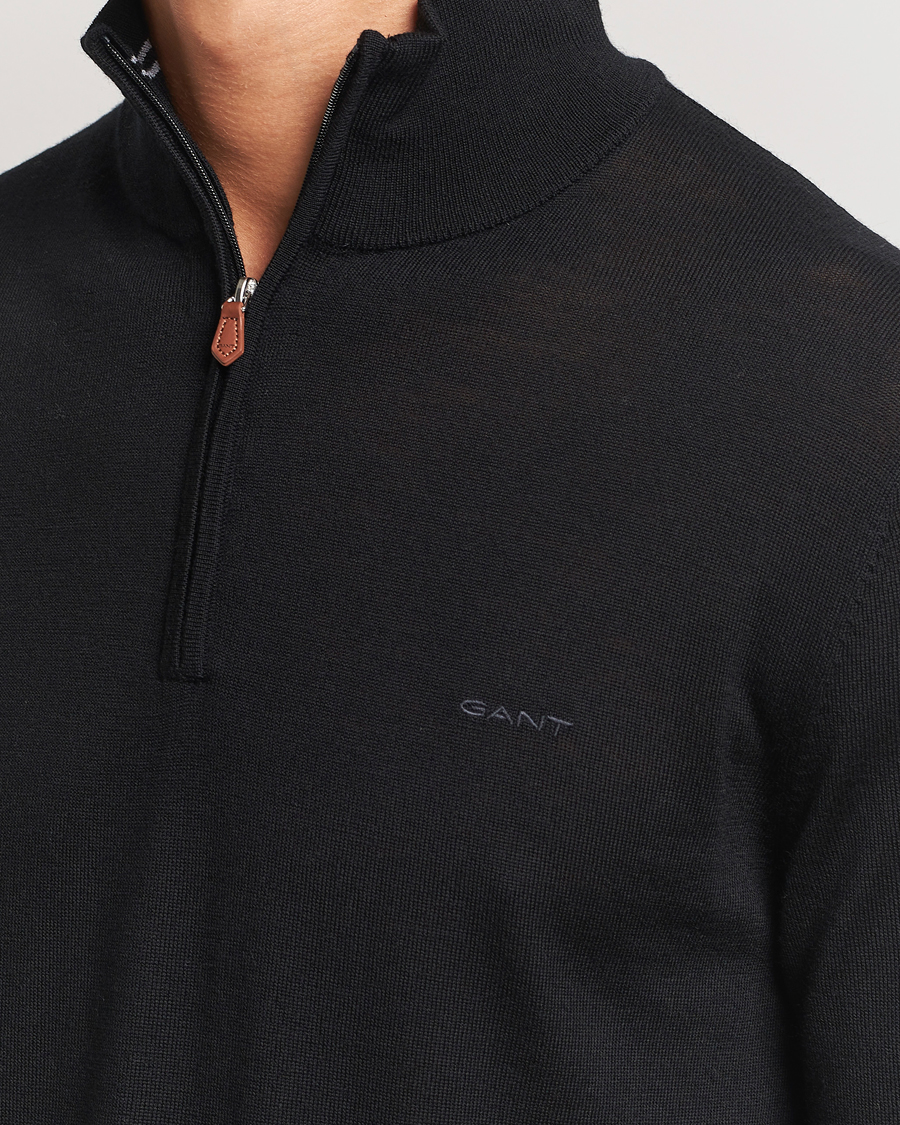 Men | Sweaters & Knitwear | GANT | Extrafine Merino Wool Half Zip Black