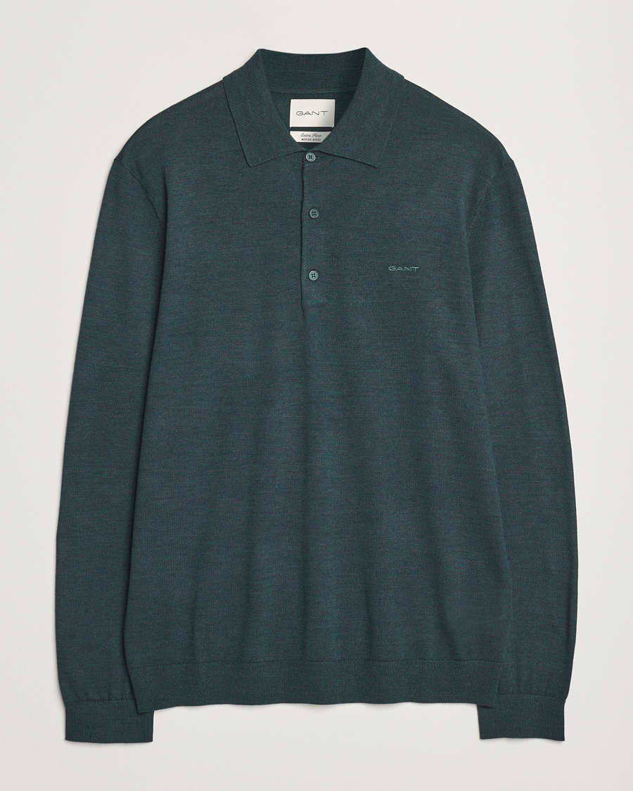 Men | Sweaters & Knitwear | GANT | Extrafine Merino Wool Polo Tartan Green