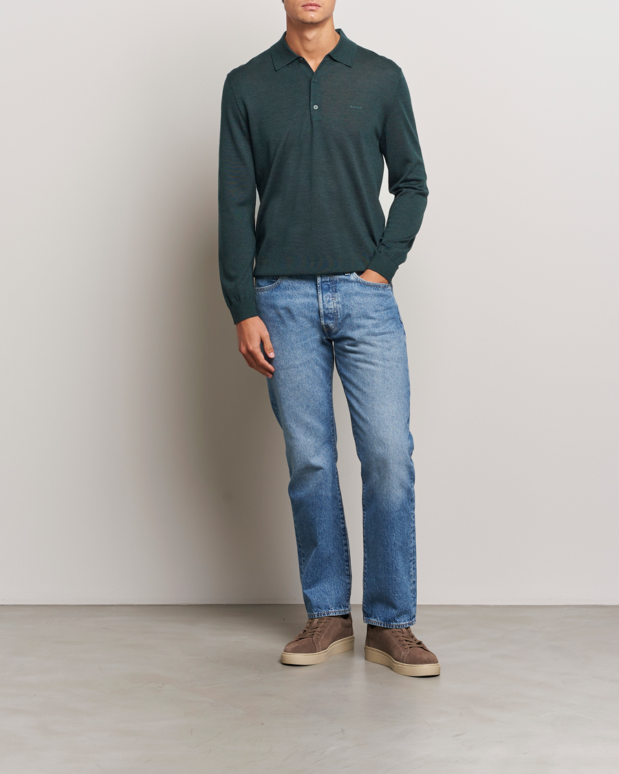 Men | Sweaters & Knitwear | GANT | Extrafine Merino Wool Polo Tartan Green