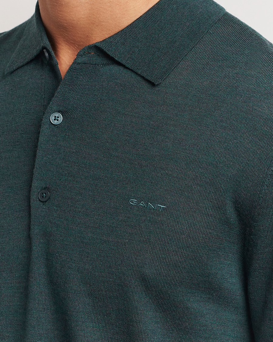 Men | Sweaters & Knitwear | GANT | Extrafine Merino Wool Polo Tartan Green