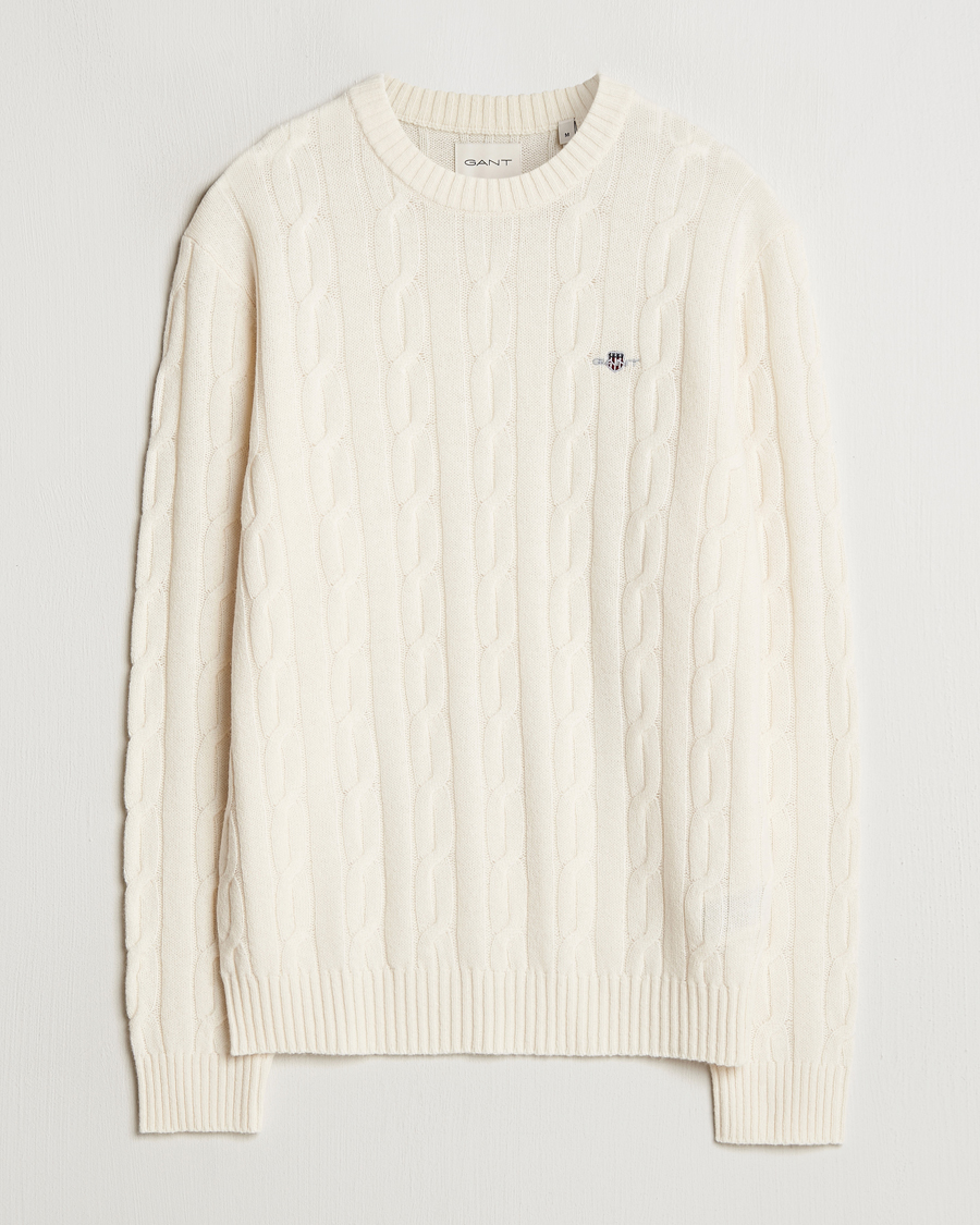 Men | Sweaters & Knitwear | GANT | Lambswool Cable C-Neck Cream