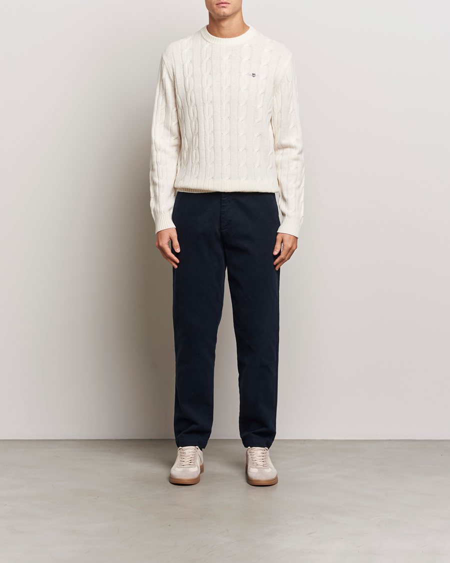 Men | Sweaters & Knitwear | GANT | Lambswool Cable C-Neck Cream