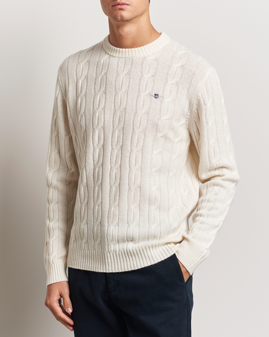 Men | Sweaters & Knitwear | GANT | Lambswool Cable C-Neck Cream