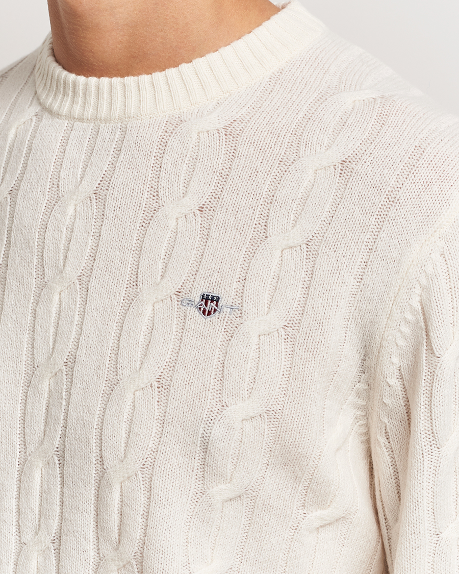 Men | Sweaters & Knitwear | GANT | Lambswool Cable C-Neck Cream